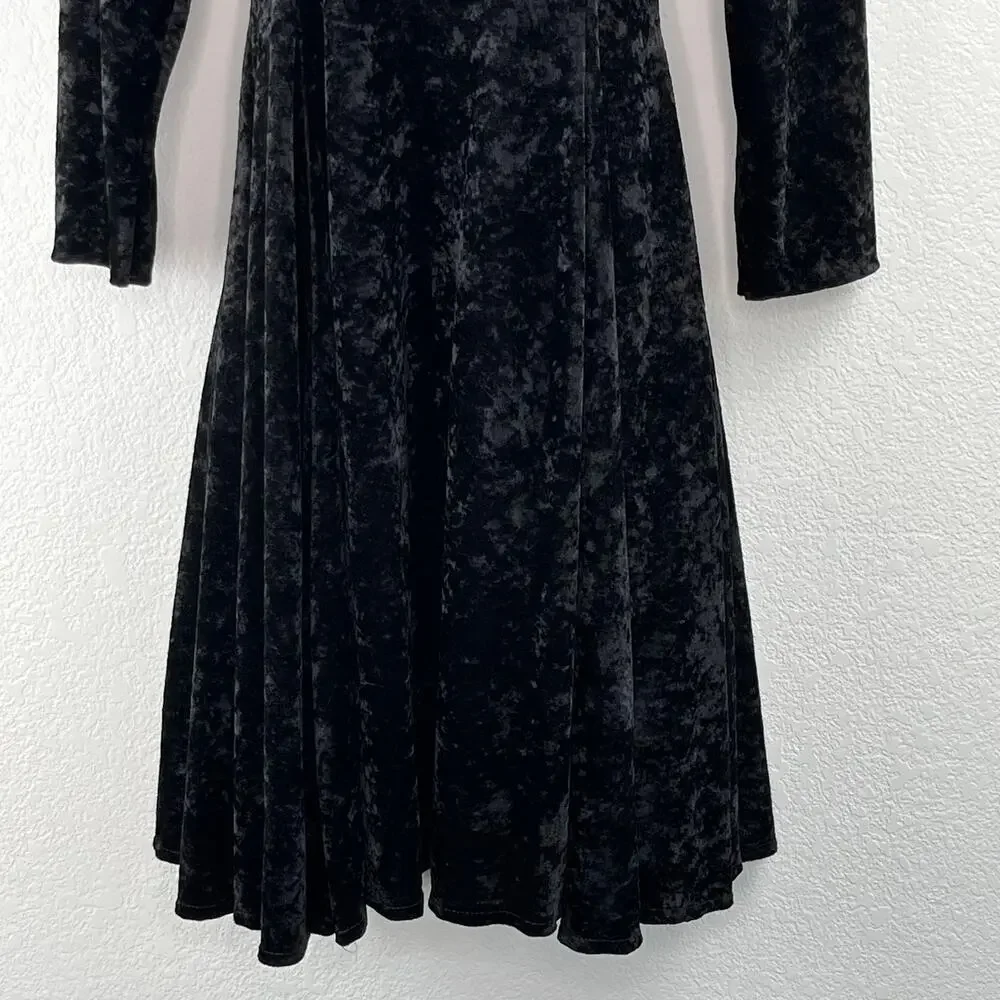Vintage Black Crushed Velvet Mini Dress Girls 10 Fits Adult XXS 00 Witchy